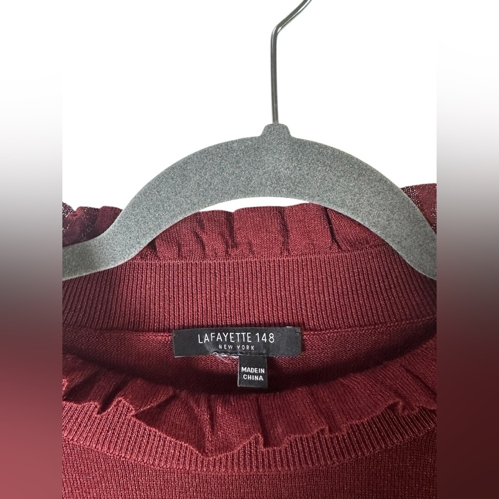 Lafayette 148 New York Women’s Ruffle Mock Neck Sweater Burgundy Medium - Picture 4 of 7